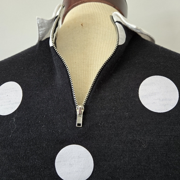 MAISON JULES Black and White Polka Dot Collared Women's Top with Cat. Size Small - Picture 6 of 10